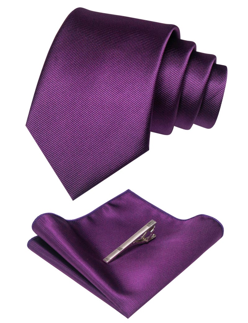 JEMYGINS Purple Formal Necktie and Pocket Square, Hankerchief and Tie Bar Clip Sets for Men - Image 1